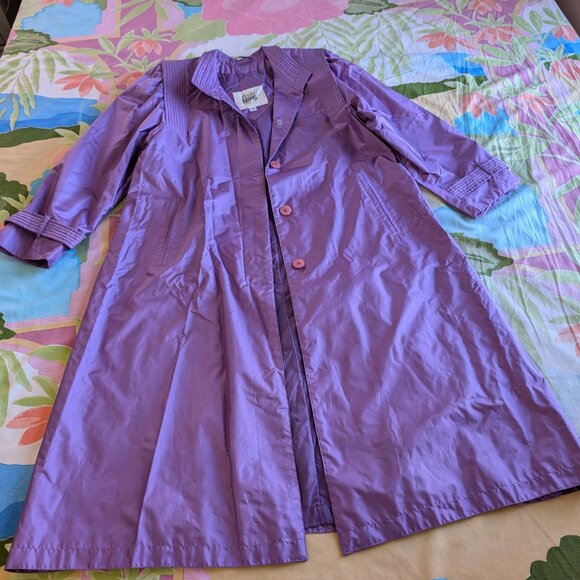 Fleet Street Long Purple Rain Tench Coat Jacket Size 10 - Picture 6 of 15